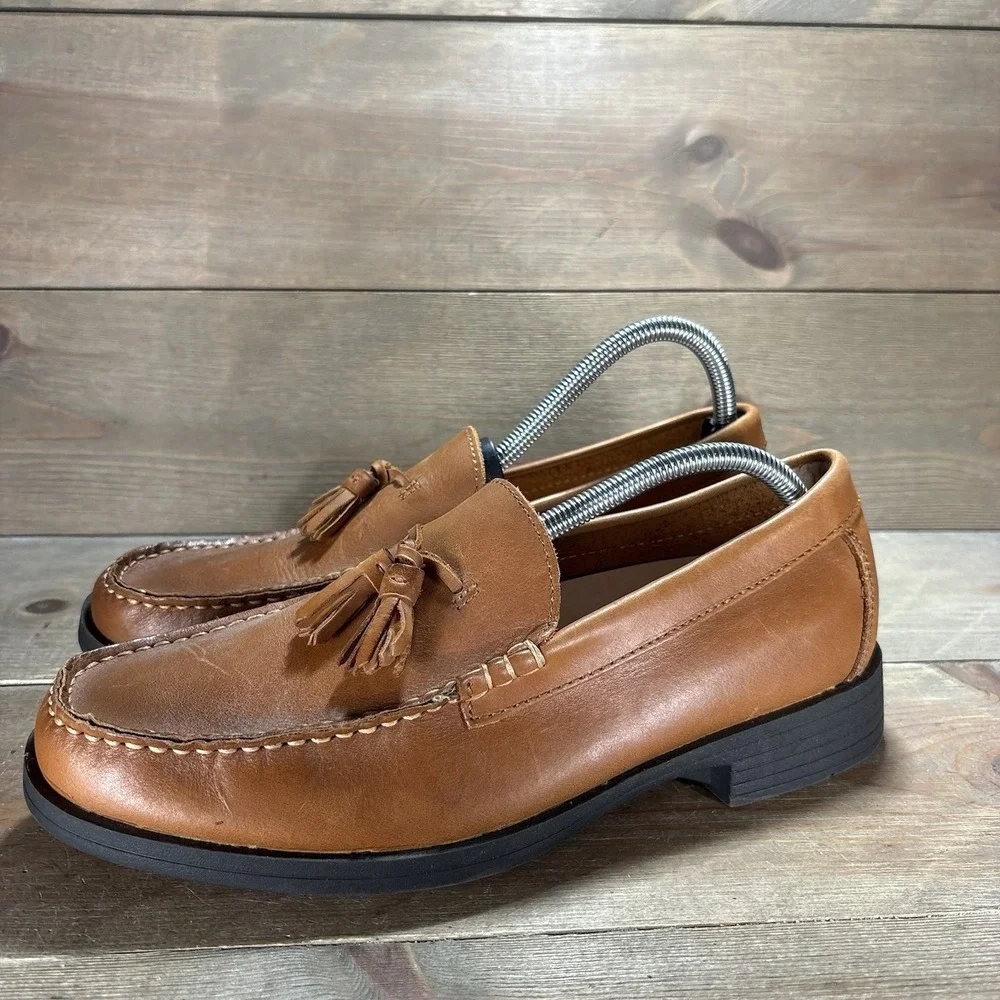 clarks mens size 8 shoes brown leather tassel comfort work causal loafers